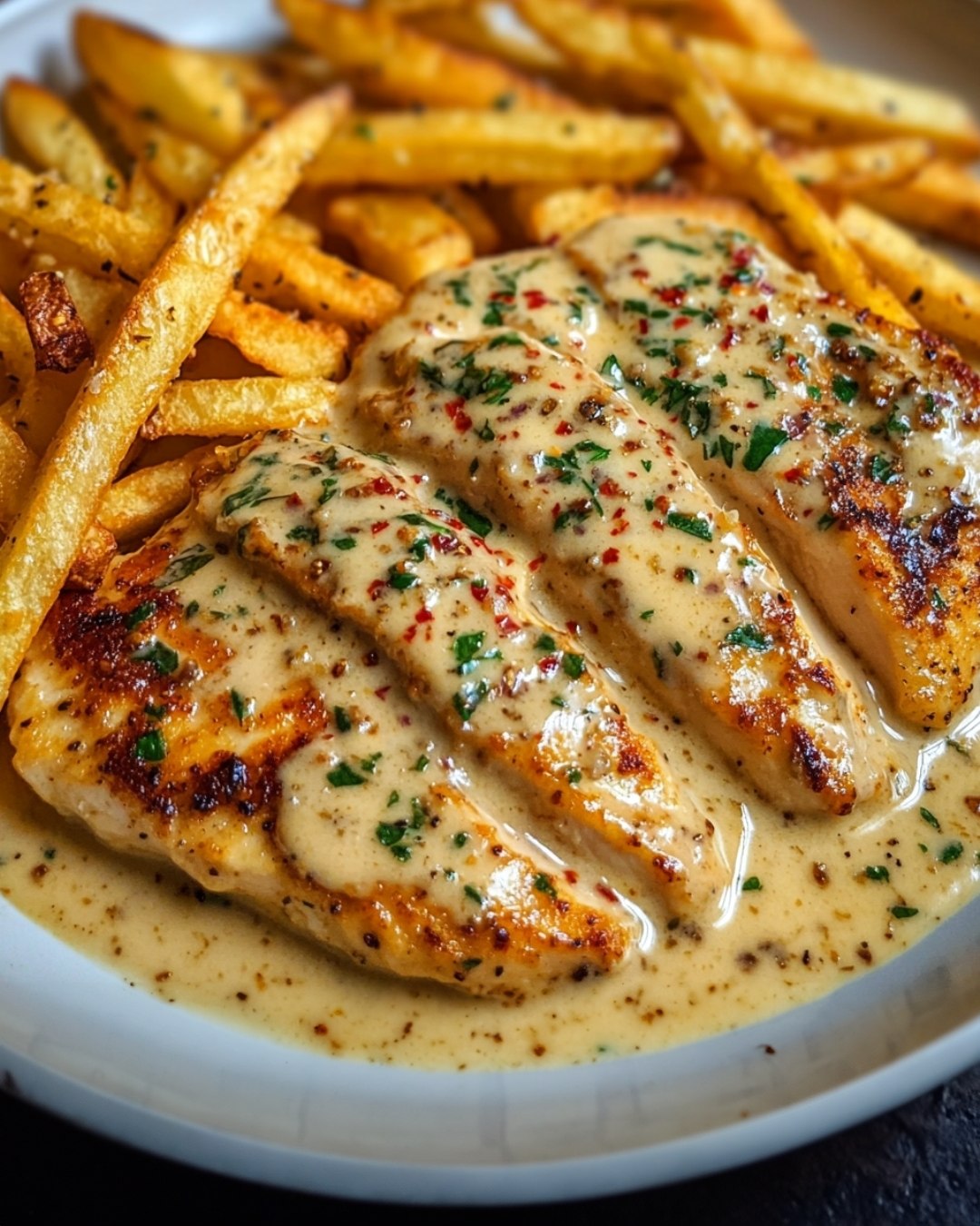 Knoblauch-Parmesan-Hähnchen mit Pommes - Einfache Rezepte