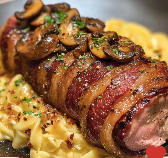 Schweinefilet im Speckmantel mit Pilzen und Spätzle - Einfache Rezepte