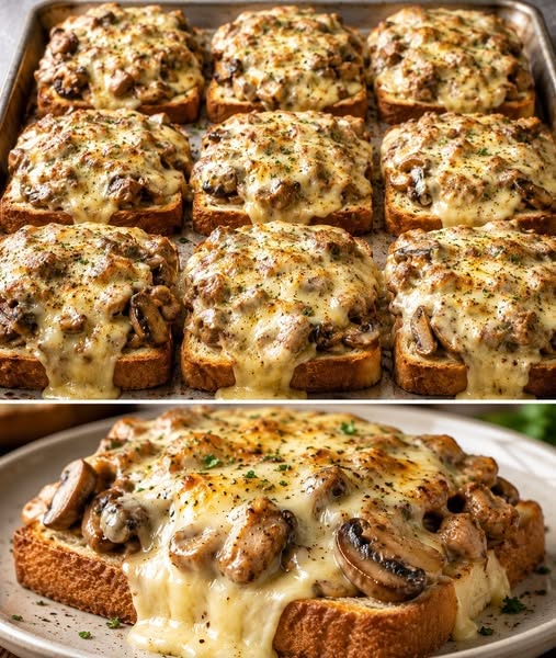 Jägertoast mit Käse überbacken – herzhaft, cremig & unglaublich lecker 😍🍞🧀🍄