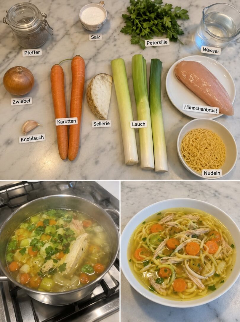 Hausgemachte Hühnersuppe mit Nudeln – besser als im Restaurant 😍🍲🐔