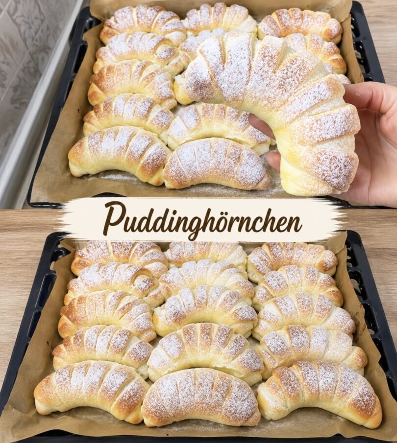 Puddinghörnchen in 15 Minuten im Ofen – fluffig, cremig & unwiderstehlich lecker 🥐🍮