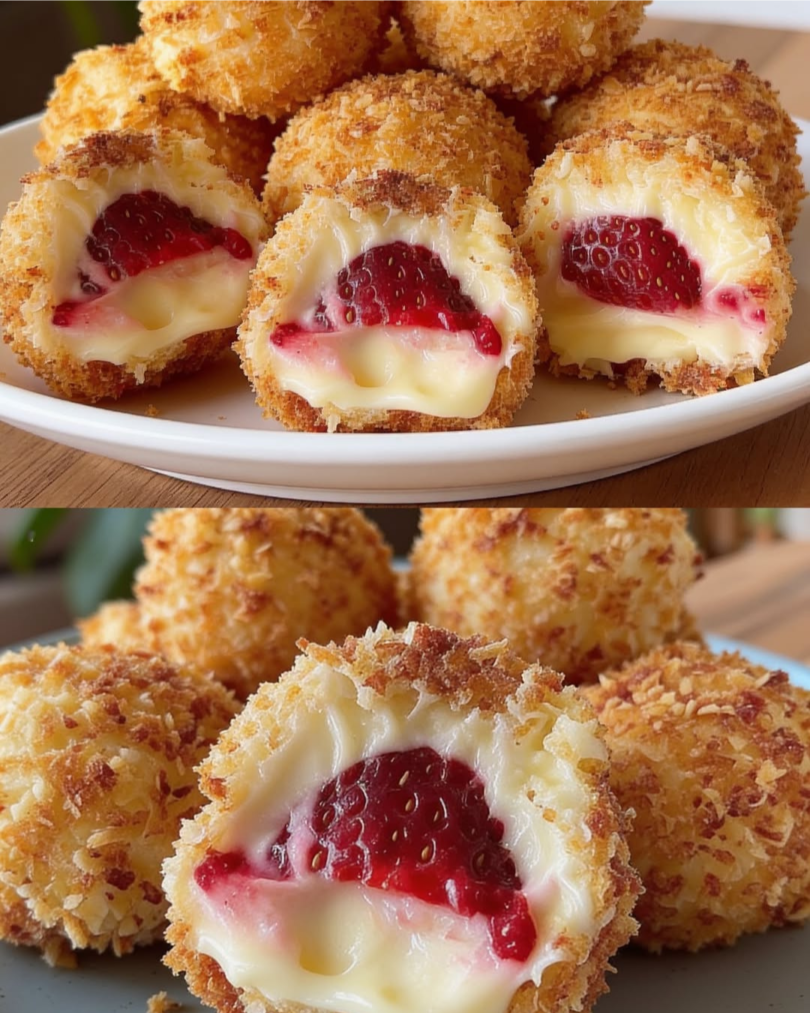 Erdbeer-Crunch-Pralinen mit Cheesecake-Füllung – cremig, fruchtig und knusprig