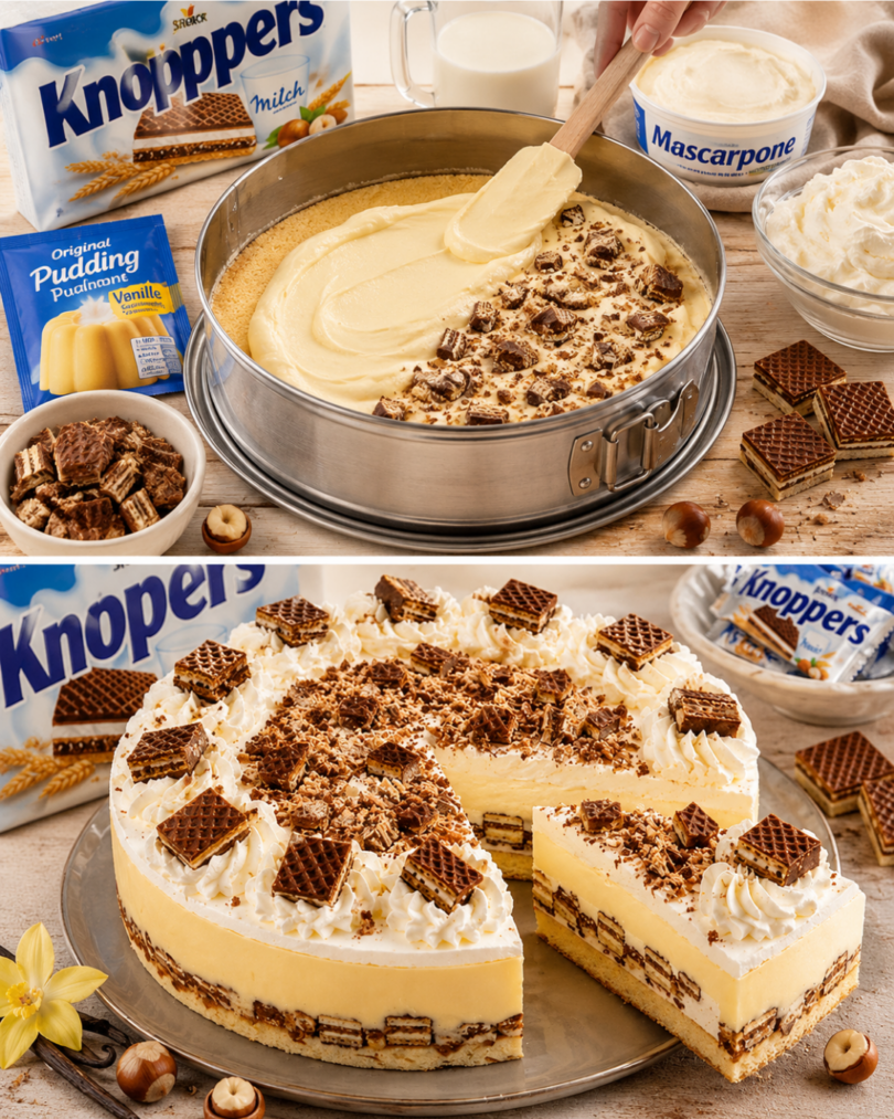 Knoppers-Vanille-Pudding-Torte – cremig, knusprig und unwiderstehlich