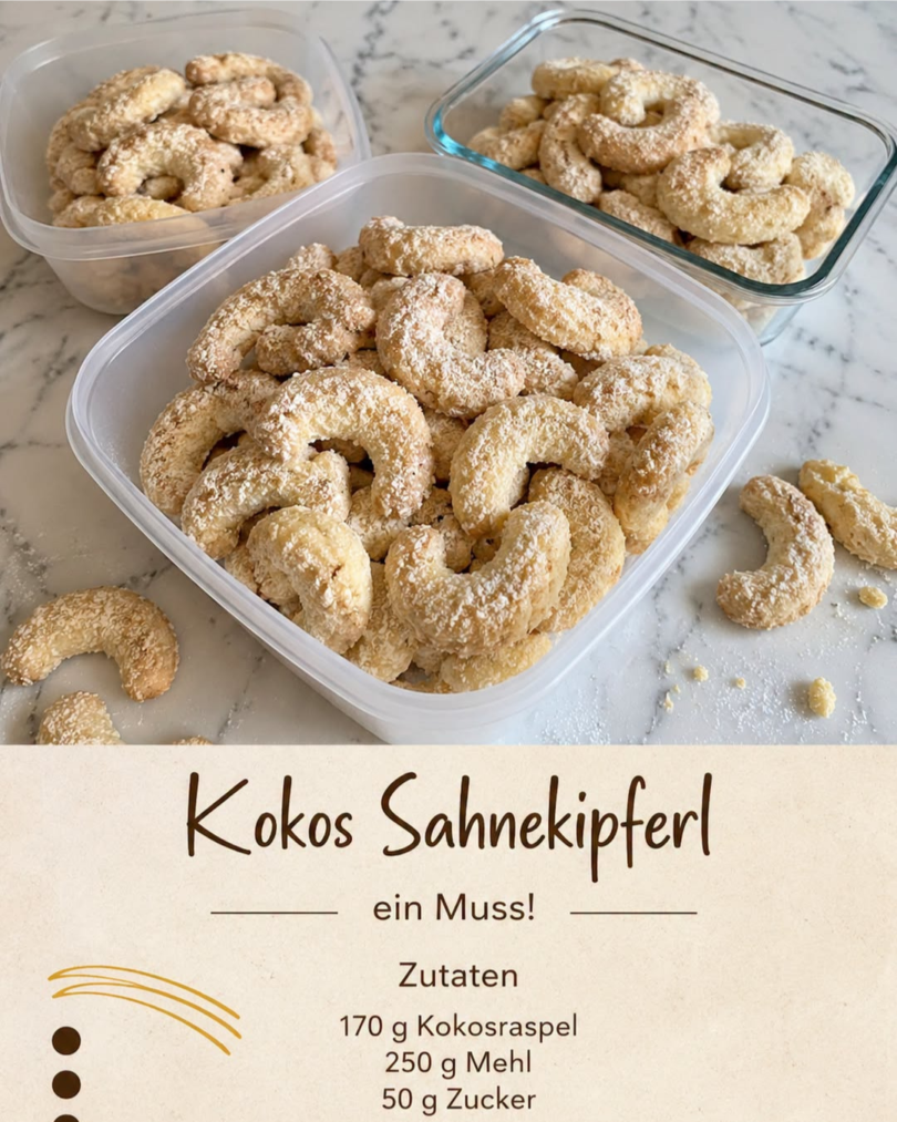 Kokos-Sahnekipferl – zart, mürbe und herrlich aromatisch