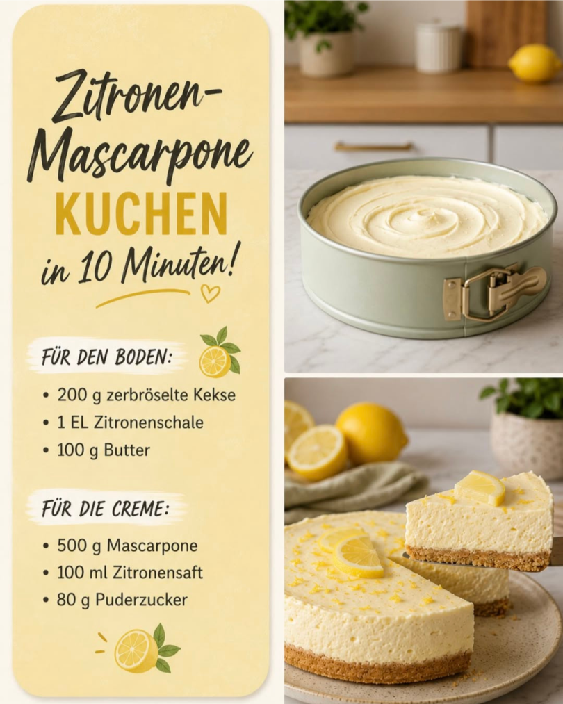 Zitronen-Mascarpone-Kuchen ohne Backen – in 10 Minuten vorbereitet